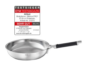 Tigaie din otel inoxidabil ROSLE SILENCE PRO, 28 cm, cu maner din silicon