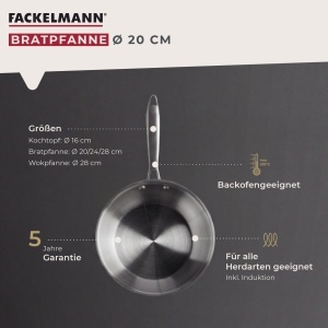 Tigaie Fackelmann VITA3 20 cm, inox, cu maner ergonomic, pentru toate tipurile de plite - Img 3