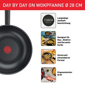 Tigaie wok Tefal Day by Day On 28 cm, antiaderenta, Thermo-Signal, aluminiu - Img 2