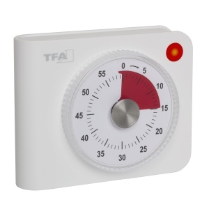 Timer Analog TFA Dostmann 38.2058, 60 minute, alarma sonora puternica, alb