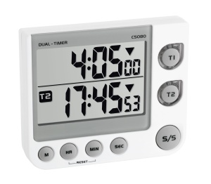 Timer digital TFA Dostmann 38.2025, functie memorie, LED, alb