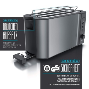 Toaster Arendo Frukost, 1500W, 4 felii, functie de dezghetare, Cool Grey - Img 2