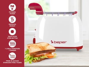 Toaster BEPER P101TOS100, 2 feliute, 7 niveluri rumenire, inox - Img 2