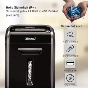 Tocator de hartie Fellowes cu 16 coli, taiat particule (P4) pentru birou, Powershred 79Ci, cu tehnologie 100% fara blocaj, Safesense, sistem de economisire a energiei, cos de reciclare de 23 litri, tocator CD - Img 2