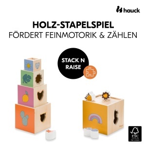 Torre de sortare din lemn hauck Stack N Raise, jucarie educativa, 12 luni, cu cuburi si forme de animale - Img 2