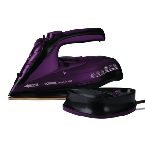 Tower T22008 Fier de calcat cu abur fara fir CeraGlide cu talpa ceramica - Fier de calcat cu abur cu functie variabila de abur, violet - Img 1