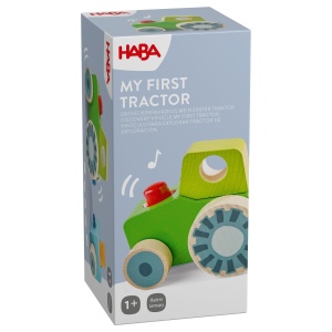 Tractor din lemn HABA 2013391001 cu efect de sunet, remorca detasabila, pentru copii de la 12 luni