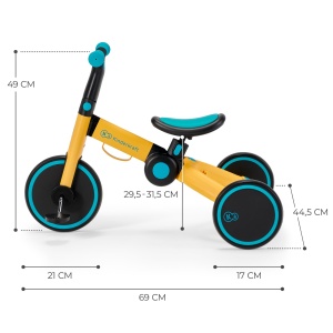 Tricicleta Kinderkraft 3in1 4TRIKE, Easy Ride, Bicicleta fara pedale, pliabila, sa ergonomica, de la 12 luni la 5 ani, galben - Img 8