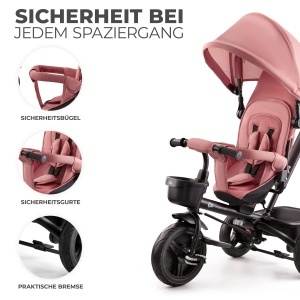 Tricicleta Kinderkraft Aveo, pentru copii de la 9 luni, roz, cu maner si copertina - Img 7