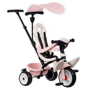 Tricicleta pentru copii Smoby Baby Balade 3-in-1, roz, cu suport, cadru metalic