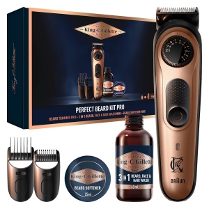 Trimmer de barba King C. Gillette PRO, 40 lungimi, kabellos, inclus mini shampoo si balsam