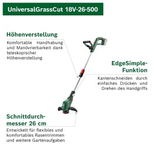 Trimmer de gazon Bosch UniversalGrassCut 18V-26-500, 26 cm, 2 kg - Img 3