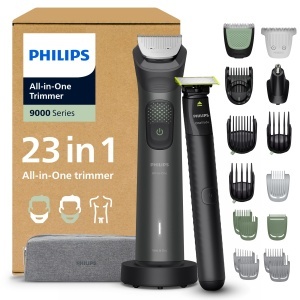 Trimmer multifunctional Philips Series 9000 MG956130, 23 accesorii, 27 lungimi, lame autoascutite, autonomie 120 min