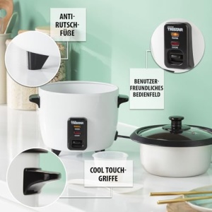 Tristar RK-6117 Aragaz orez, 0.6L, Orez pentru pana la 3 persoane fara ardere, Cu functie de mentinere la cald, 300W, Otel inoxidabil, Alb - Img 4