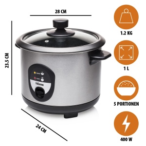 Tristar RK-6126 Aparat Orez pentru pana la 5 persoane fara ardere Cu functie de mentinere la cald 400W Otel inoxidabil - Img 2