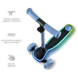 Trotineta pentru copii Kinderkraft RAKET, 3 in 1, LED, albastra, 50 kg - Img 7