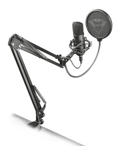 Trust Gaming 22400 GXT 252 Emita Plus Studio Microfon USB cu Brat si Filtru Pop, cu Model Cardioid pentru PC, PS4 si PS5, Streaming, Podcast, Voice-over - Negru