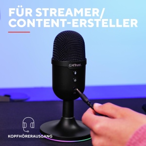 Trust Gaming GXT 236 Yami USB Streaming Microfon PC Podcast Twitch Discord ASMR YouTube, Cardioid Condensator Microfon Gaming, Mute, Iluminare RGB - Negru - Img 4