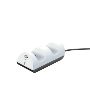 Trust Gaming GXT 254 PS5 Incarcator Controler, Statie de Incarcare Dubla, Suport de Incarcare pentru Playstation 5 DualSense, Alimentare USB, Statie de Incarcare cu Indicator LED - Alb