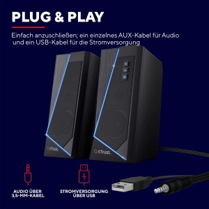 Trust Gaming Speaker pentru PC GXT 609 Zoxa - Difuzoare pentru computer, set de difuzoare cu 6 tipuri diferite de iluminare RGB, alimentat prin USB, 12W, PC/Laptop, Negru - Img 4