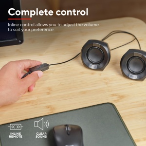 Trust Polo Small PC Speaker 2.0, 8W (4W RMS), Set de Difuzoare Compacte, Set de Difuzoare de Operare USB, Control Integrat, AUX 3.5mm, PC Boxes Computer Laptop - Negru - Img 3