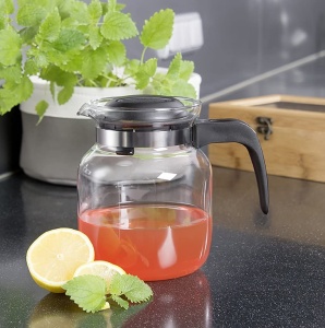 Ulcior de sticla wenco 1,25 l - Ideal pentru ceai, cafea si bauturi reci, rezistent la caldura, cu capac si deschidere pentru gura de scurgere - Poate fi spalat in masina de spalat vase si spars - Transparent/Negru - Img 5