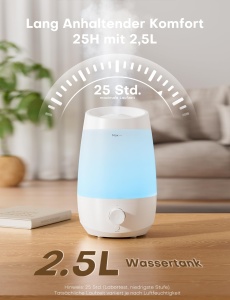 Umidificator AROEVE, 2.5L, 250 mlh, Alb - Img 2