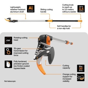 Unelte de gradinarit Fiskars UPX82, Foarfeca pentru crengi, 1.6 m, Antiaderenta, NegruPortocalie - Img 2
