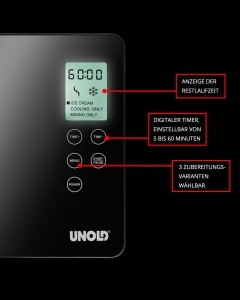 UNOLD 48845 Aparat de inghetata Gusto - cu compresor cu autoracire 180 W volum 2 L carcasa eleganta din otel inoxidabil afisaj LCD temporizator digita - Img 3