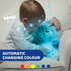 Ursulet de plus Chicco First Dreams Ursulet de plus, Proiector moale cu lumina de noapte, Efecte de lumina si melodii relaxante, Jucarie pentru copii 0+ luni, Albastru deschis, TU - Img 5
