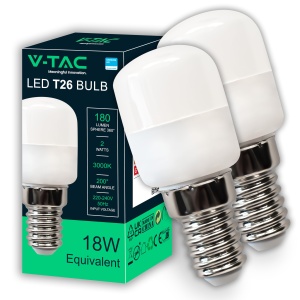 V-TAC 2x Lampa Frigider E14 2W T26-180 Lumeni - Bec LED 3000K Alb Cald - Bec LED pentru Frigider - Becuri - Lampa de economisire a energiei - Pachet de 2 - Img 1