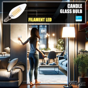 V-TAC 3x Bec LED Filament lumanare E14 4W (echivalent cu 35W) - Alb cald 400 lumeni - Pachet de 6 - Eficienta maxima - Decorare filament - Becuri LED - Bec de economisire a energiei - 3000K - Img 5