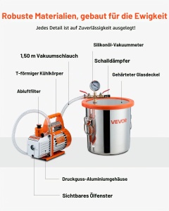 Vakuum Camera VEVOR VP125, 11,36 L, 99 Lmin, Inox, Cu Pompa - Img 6