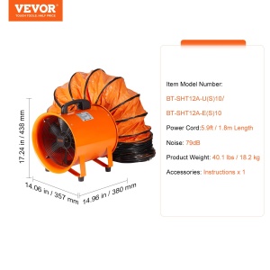 Ventilator de constructie VEVOR BT-SHT12A-U(S)10, 367W, 2800 RPM, 4373 m3h - Img 7