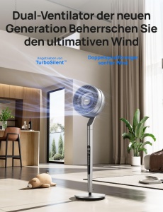 Ventilator de picioare Dreo cu control inteligent, 101,6-111,8 cm reglabil pe inaltime, ventilator DC silentios pentru dormitor, ventilator oscilant omnidirectional 120deg+85deg, debit de aer de 30,5 m, 10 - Img 2