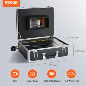 VEVOR 7" Camera profesionala pentru tevi 20m Camera de inspectie industriala 1000TVL Camera de canalizare cu endoscop 16GB Card SD IP68 Monitor color 480P rezistent la apa DVR 4500mAh Baterie cu litiu 6 ore Functionare continua incl. Carcasa de transport - Img 7