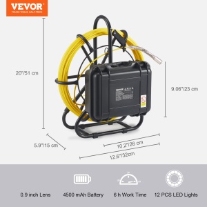 VEVOR 9 "Camera de inspectie 50m Camera de teava 1 Megapixel Camera de canalizare 720P Camera de boroscop 12V 4500mAh Baterie cu litiu 6 ore Camera de inspectie a tevilor IP68 pentru canalizare Sisteme de canalizare Drenuri - Img 8