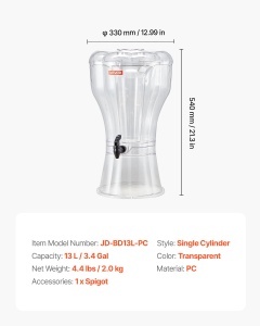 VEVOR Dispenser Bauturi 13L Transparent Material BPA-Free Robinet Antipicurare - Img 7