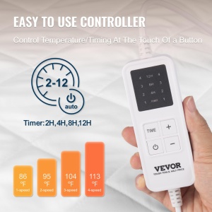 VEVOR HL-TEU-8015 Saltea Incalzita 150x80 cm 4 Trepte de Temperatura Timer 12 Ore - Img 5
