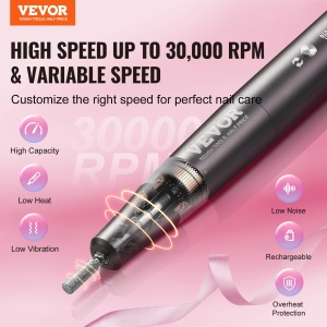 VEVOR UV-1003 Freza Electrica Unghii 30000 RPM Negru Portabila - Img 2