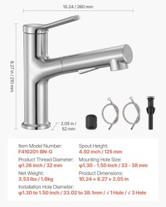 Vevor Waschtischarmatur Apa calda si rece Nickel periat Cu functie de dus extensibil - Img 7