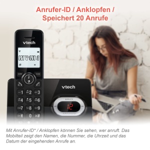 VTech CS2051 Telefon fara fir cu robot telefonic si 2 telefoane, Mod ECO+, Telefon pentru seniori Blocarea apelurilor telefonice fixe, Functie hands-free, Butoane mari, Afisaj cu 1 linie, Negru - Img 6
