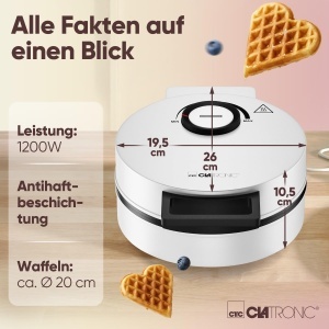 Waffeleisen Clatronic WA 3832, 1200W, Antihaft, Culoare Alb - Img 7