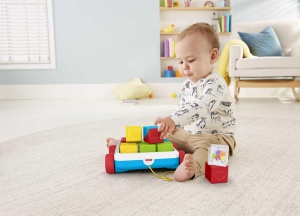 Wagon de jucarie Fisher-Price GJW10 cu 9 blocuri colorate pentru bebelusi - Img 3
