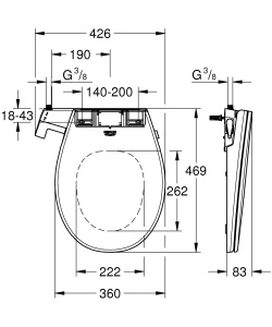 WC cu dus GROHE Bau Keramik, alpin alb, 2 dusuri, manevrare manuala - Img 3