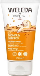 WELEDA Organic Kids 2in1 Shower & Shampoo Fruity Orange, Gel de dus Natural Cosmetics si lotiune de corp pentru curatarea delicata a pielii si a parului, potrivit pentru copii de la trei ani (1 x 150 ml)