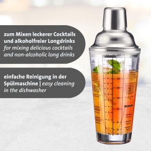 Westmark Cocktail Shaker Sam - shaker cu cantar si sita, mixer profesional de cocktailuri, accesorii de bar, incl. retete pentru amestecarea margaritei si multe altele - otel inoxidabil, sticla, 400 ml - Img 5