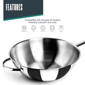 Wok Lacor 79830 cu fund termic, 30 cm, inox 1810, capacitate 4.5 litri - Img 5