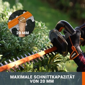 WORX WG264E.9 Trimmer de gard viu fara fir 20V - taiere eficienta si precisa datorita lamei duble de inalta calitate - lungime a lamei de 56 cm - distanta dinti de 20 mm - protectie varf lama - fara baterie si incarcator - Img 4