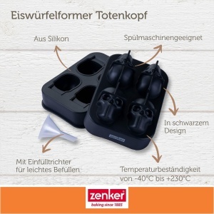 Zenker Eiswurfelformer Totenkopf Set 4 Forme Halloween Silikon Negru - Img 3